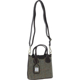 Ashwood Leather & Harris Tweed® Cloth Handbag with Removable Crossbody Strap Brown/Green: TW-21-09-BG