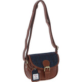 Ashwood Leather & Harris Tweed® Cloth Saddle Bag Tan/Navy: TW-26-011-TN