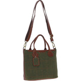 Versatile Ashwood Leather & Tweed Shoulder Bag Tan/Green Check: TW-22-010-TGNH