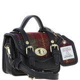 Ashwood Leather & Harris Tweed® Cloth Micro Satchel Bag with Twist Lock Black/Green/Red:TW-36-07-BR