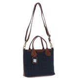 Versatile Ashwood Leather & Harris Tweed® Cloth Shoulder Bag Tan/Navy: TW-22-011-TN