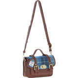 Ashwood Leather & Harris Tweed® Cloth Small Satchel Bag with Twist Lock Tan/LT Blue: TW-33-05-TB