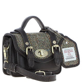 Ashwood Leather & Harris Tweed® Cloth Micro Satchel Bag with Twist Lock Brown/Green:TW-36-09-BG