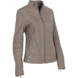 Ladies Leather Biker Jacket Biscuit: N-12