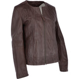 Womens Collarless Leather Jacket  Mid Brown/nap: AWL-280