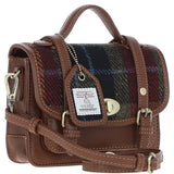 Ashwood Leather & Harris Tweed® Cloth Mini Satchel Bag with Twist Lock Tan/Red: TW-32-08-TR