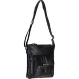 Compact Leather Messenger Bag with Front Buckle Pocket Black: TL-005
