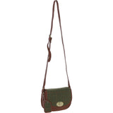 Ashwood Leather & Tweed Saddle Crossbody Bag with Twist Lock Tan/Green Check: TW-30-010-TGNH