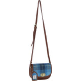 Ashwood Leather & Harris Tweed® Cloth Saddle Crossbody Bag with Twist Lock Tan/LT Blue: TW-30-05-TB
