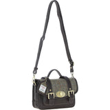 Ashwood Leather & Harris Tweed® Cloth Small Satchel Bag with Twist Lock Brown/Green: TW-33-09-BG