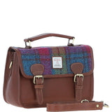Ashwood Leather & Harris Tweed® Cloth Satchel Bag Tan/Purple: TW-68-13-TP