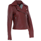 Short Leather Biker Jacket Burgundy: 6617