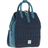 Ashwood Leather & Harris Tweed® Cloth Multi-Pocket Backpack Teal/Navy: TW-66-16-TN