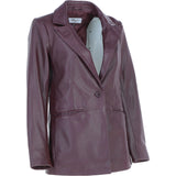 Womens Leather Fashion Single Breasted Blazer Burgundy: AWL-Blazer