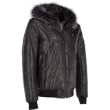 Men's Leather Hooded Bomber Jacket Black: 1160