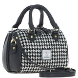 Ashwood Leather & Harris Tweed® Cloth Small Barrel Bag Black/White: TW-61-12-BW