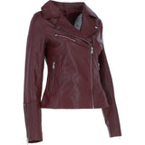 Ladies Veg Tanned Leather Biker Jacket Burgandy: AWL-80