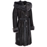 Toscana Longhaired Hood And Belted Shearling Coat Black/ Brissa: LP 24