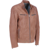 Mens Real Leather Biker Jacket Camel: AWM-Lent