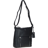Practical Extending Pocket Leather Shoulder Bag Black: Donegal