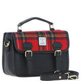 Ashwood Leather & Harris Tweed® Cloth Satchel Bag Black/Red: TW-68-14-BR