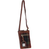 Authentic Ashwood Leather & Harris Tweed® Cloth Crossbody Bag Tan/Green/Red: TW-29-08-TR