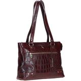 Velutto Eleganza' Zip Mid Section Real Leather Shoulder Bag Bordo/croc: 52234
