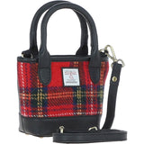 Ashwood Leather & Harris Tweed® Cloth Small Grab Bag Black/Red: TW-63-14-BR