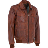 Men's Real Leather Bomber Jacket with Brando Collar Tan: AWM-Pointer