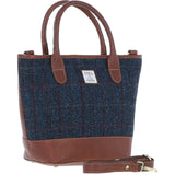 Ashwood Leather & Harris Tweed® Cloth Large Grab Bag  Tan/Navy: TW-64-11-TN