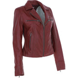 Ladies Ashwood Leather Biker Jacket Burgundy: AWL-1991