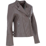 Leather Biker Jacket Taupe: N-31