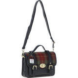 Ashwood Leather & Harris Tweed® Cloth Medium Satchel Bag with Twist Lock Black/Green/Red: TW-34-07-BR