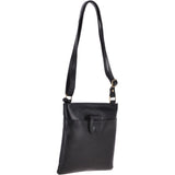 Small Zip Top Vegetable Tanned Leather Cross Body Bag Black : V-20