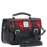 Ashwood Leather & Harris Tweed® Cloth Small Satchel Bag Black/Red: TW-67-14-BR