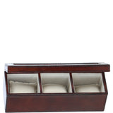Ashwood Leather's Premium Triple Watch Case with See-Through Lid Chestnut: LF-105