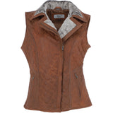Fitted Leather Gilet With Faux Fur Collar Tan: IT GILLET