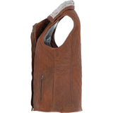 Fitted Leather Gilet With Faux Fur Collar Tan: IT GILLET