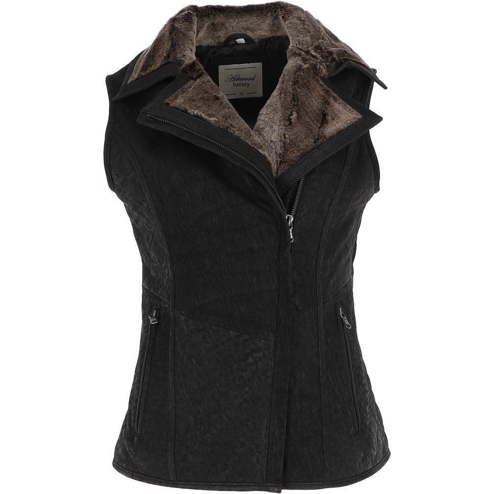Fitted Leather Gilet With Faux Fur Collar Black/snu: IT GILLET