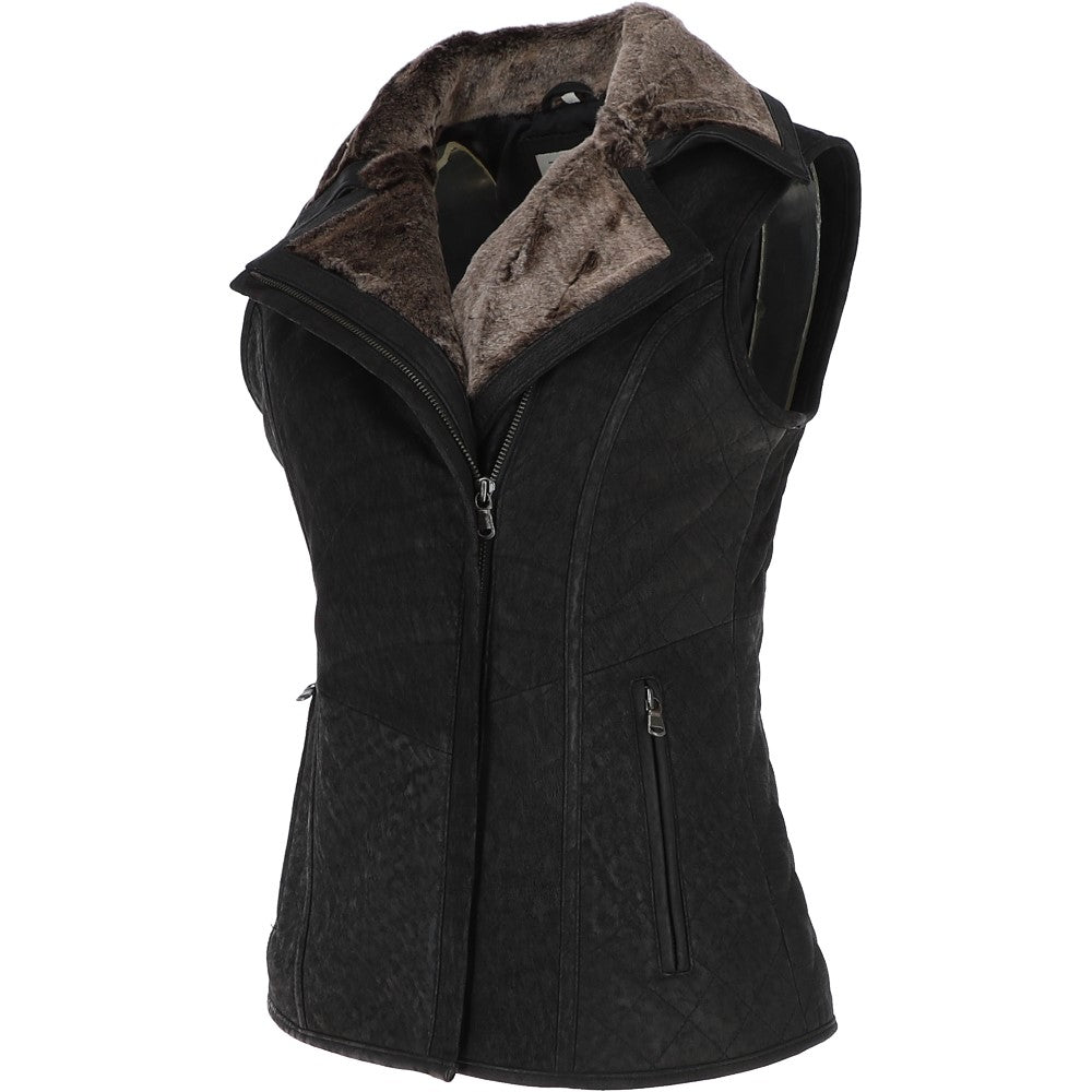 Fitted Leather Gilet With Faux Fur Collar Black/snu: IT GILLET