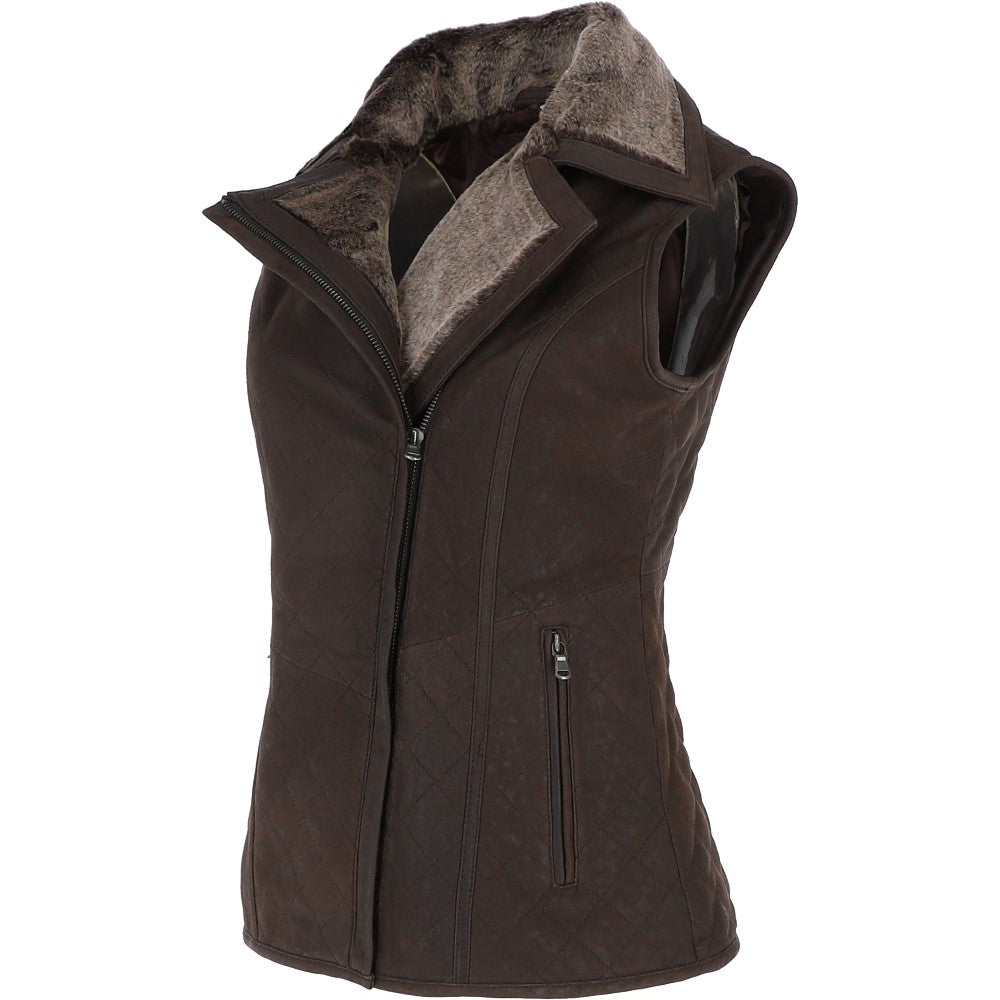 Fitted Leather Gilet With Faux Fur Collar Brown/snu: IT GILLET