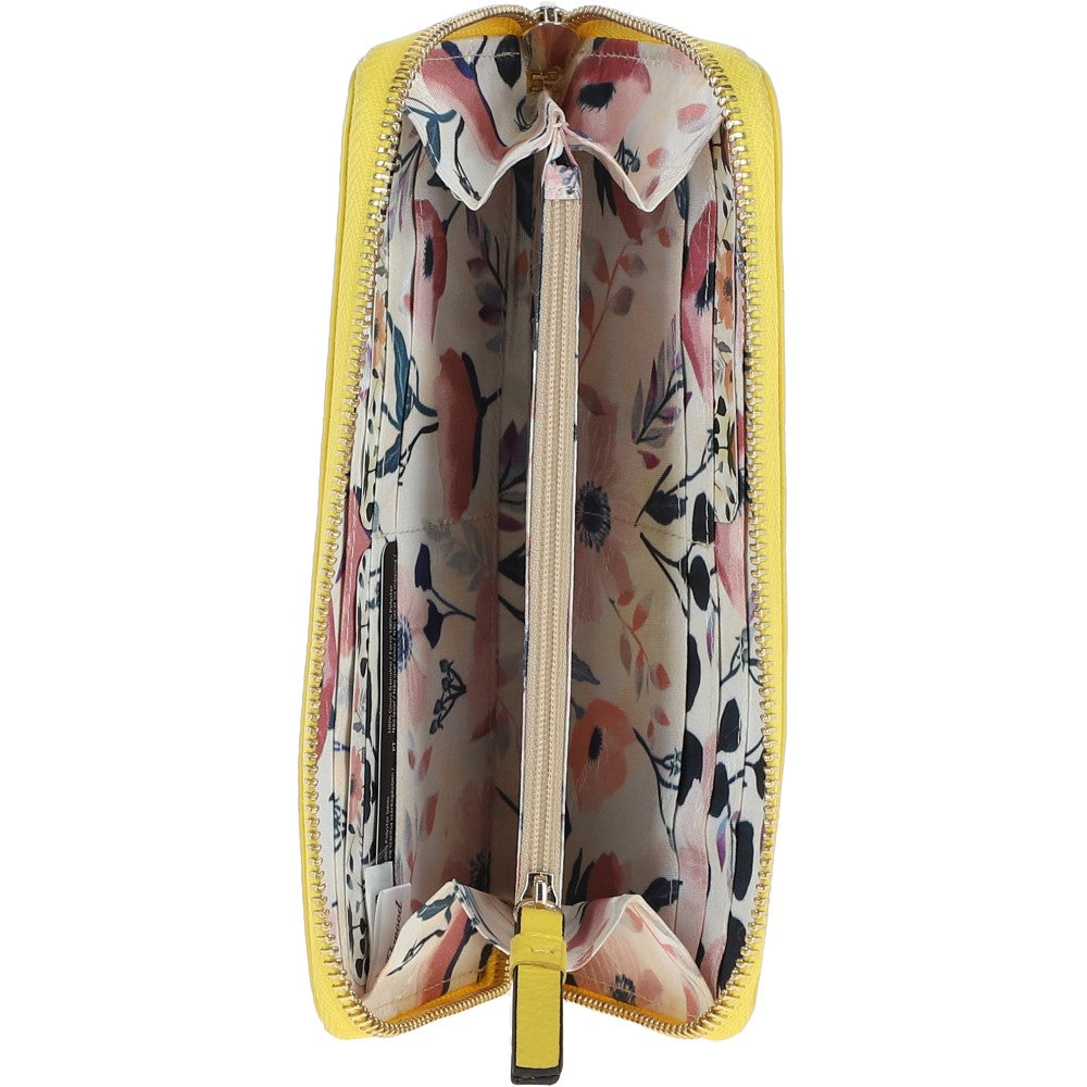 8 Card Zip Around RFID Protected Large Leather Purse Aurora Yellow: J-51