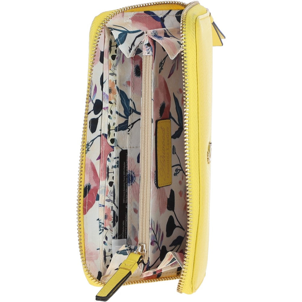 8 Card Zip Around RFID Protected Large Leather Purse Aurora Yellow: J-51