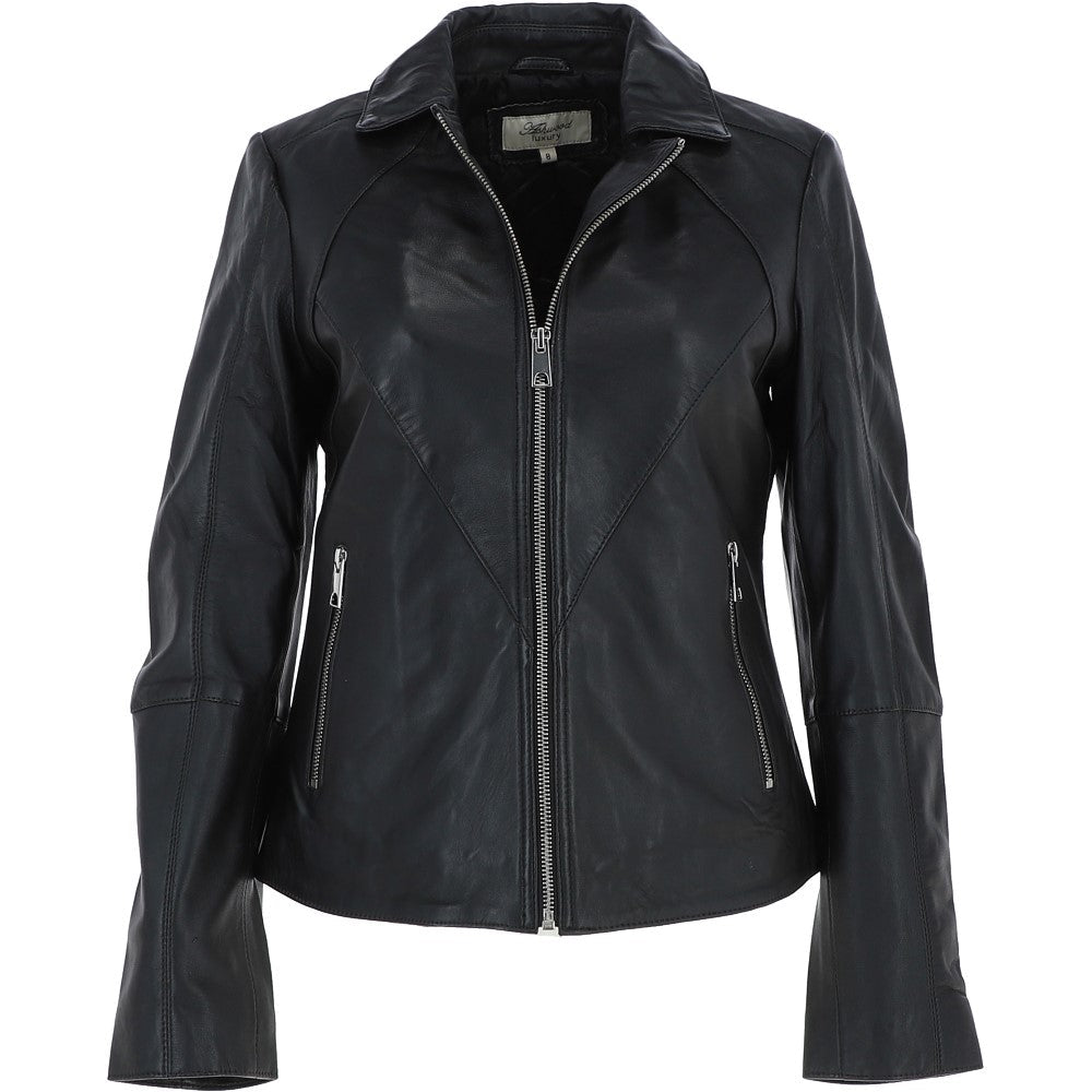 Leather Biker Jacket Black: JAIN