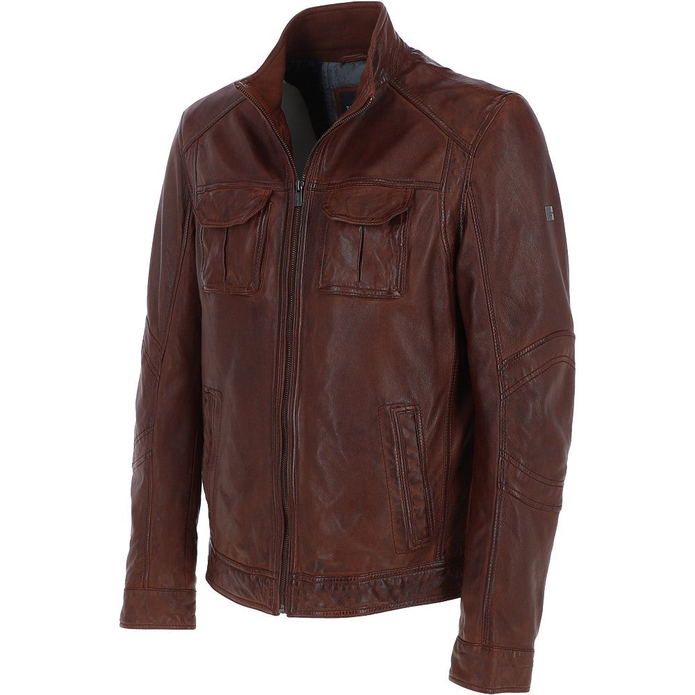 Trapper Mens Nappa Leather Jacket Red Brown: Jason