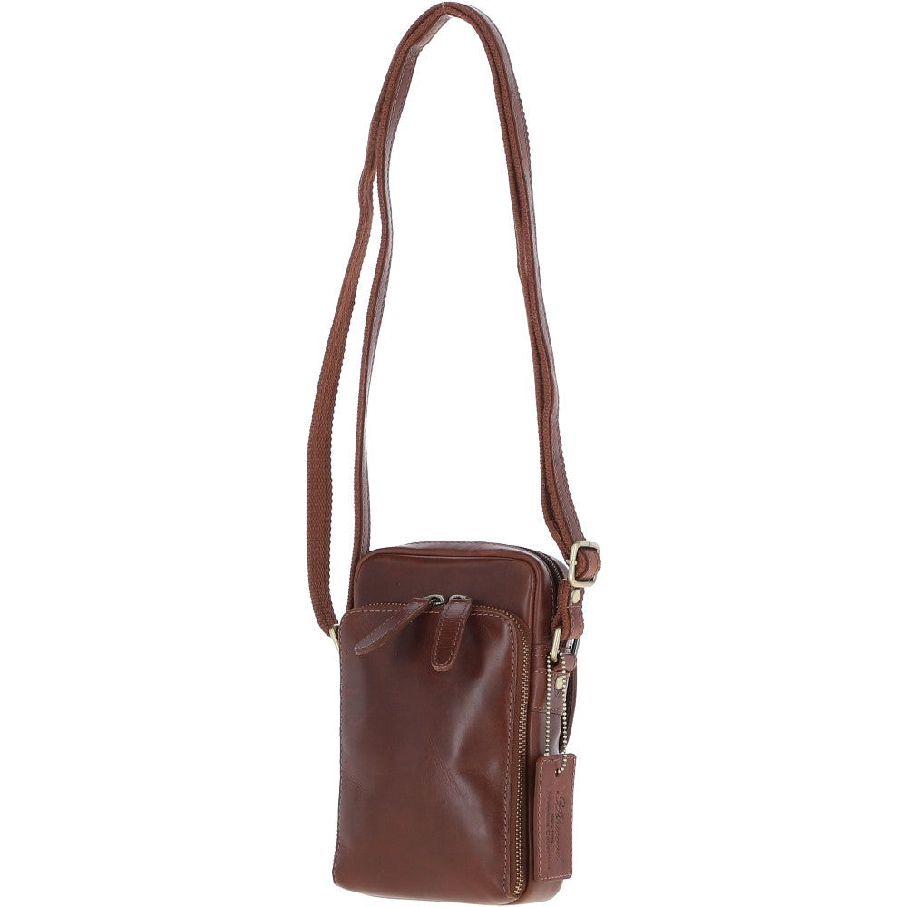 Leather Crossbody Smartphone Bag Chestnut: K-41