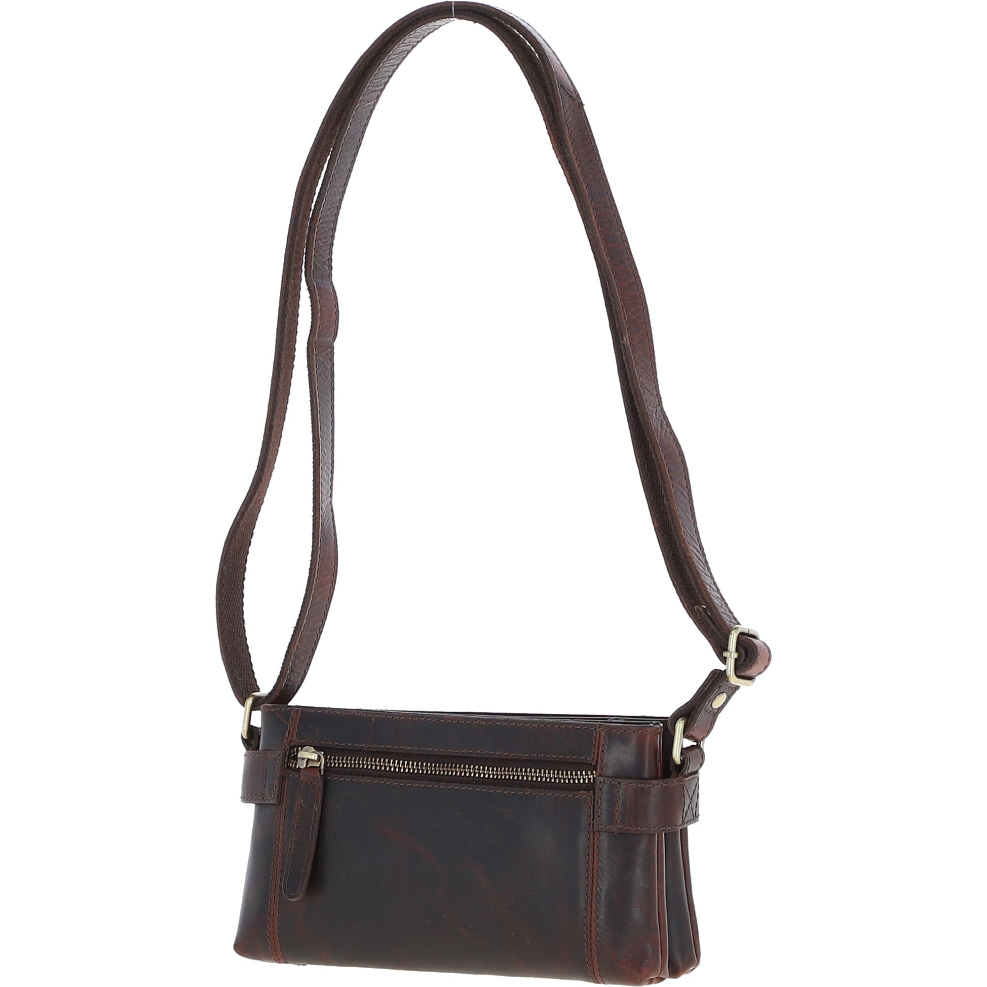 Two Section Zip Top Leather Crossbody Bag Brown: K-44