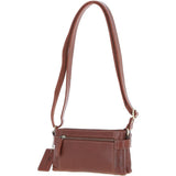 Two Section Zip Top Leather Crossbody Bag Chestnut: K-44