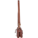 Two Section Zip Top Leather Crossbody Bag Chestnut: K-44