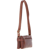 Two Section Zip Top Leather Crossbody Bag Chestnut: K-44